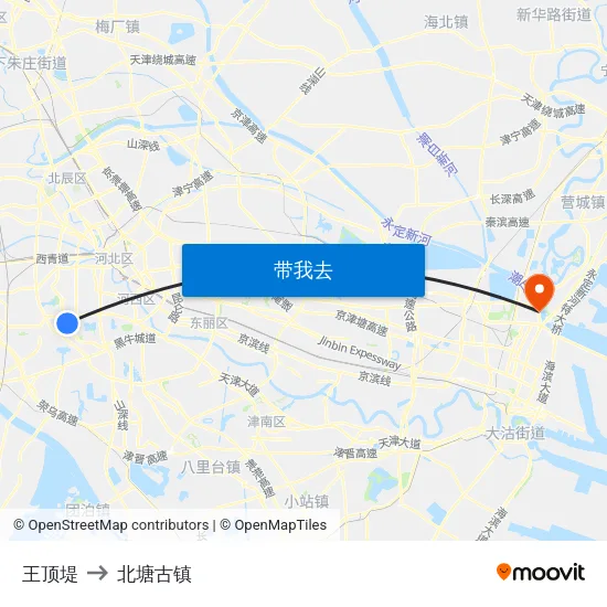 王顶堤 to 北塘古镇 map