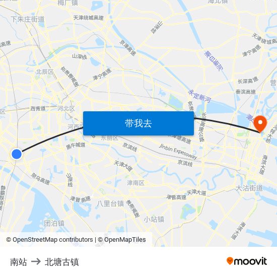南站 to 北塘古镇 map