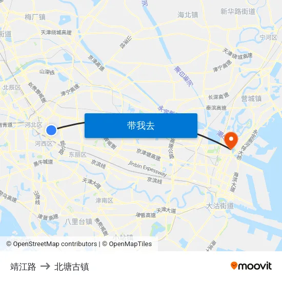 靖江路 to 北塘古镇 map