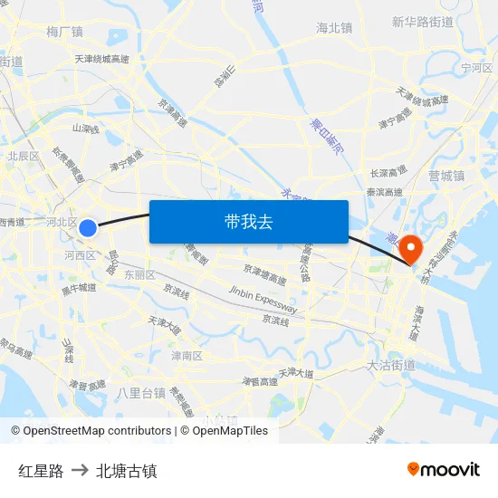 红星路 to 北塘古镇 map
