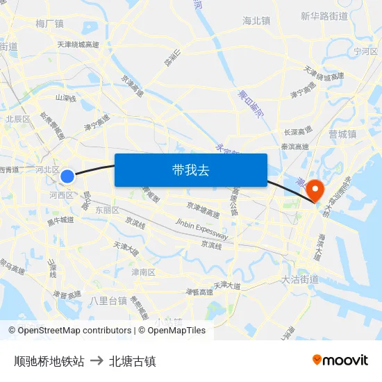 顺驰桥地铁站 to 北塘古镇 map