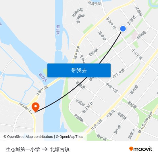 生态城第一小学 to 北塘古镇 map