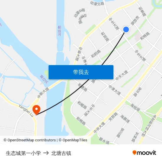 生态城第一小学 to 北塘古镇 map