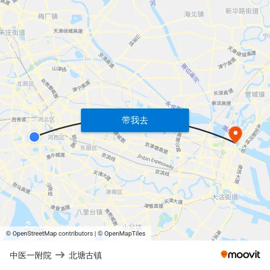 中医一附院 to 北塘古镇 map