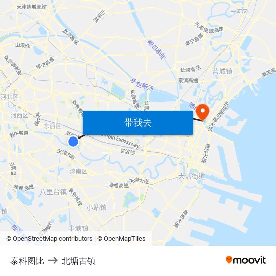 泰科图比 to 北塘古镇 map