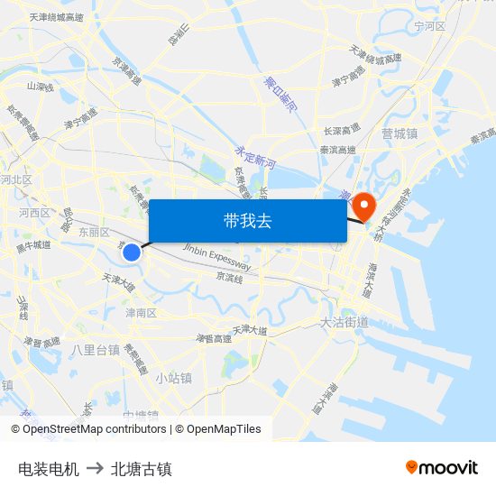 电装电机 to 北塘古镇 map