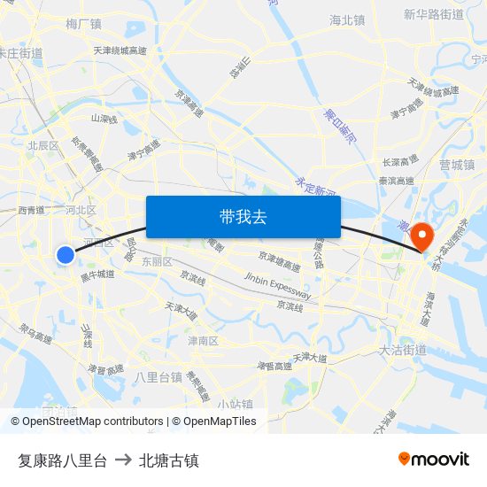 复康路八里台 to 北塘古镇 map