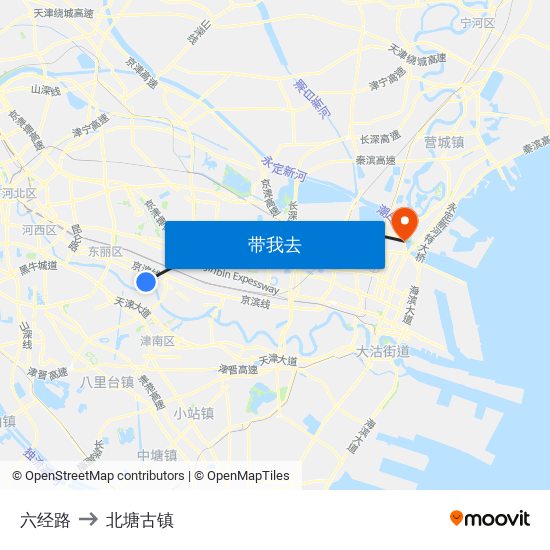 六经路 to 北塘古镇 map