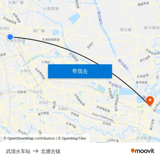 武清火车站 to 北塘古镇 map