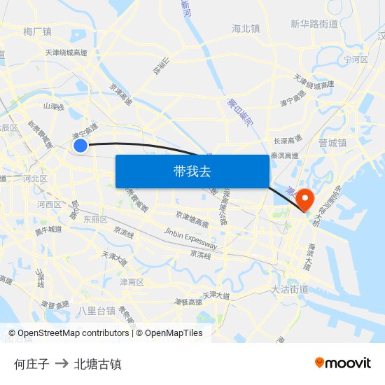 何庄子 to 北塘古镇 map