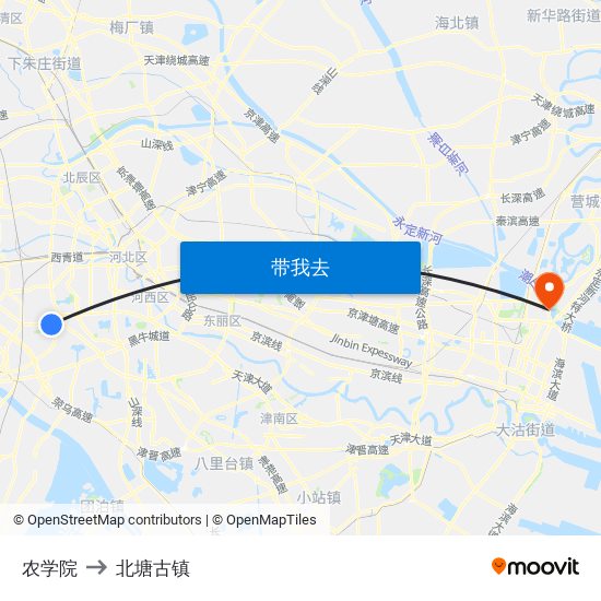 农学院 to 北塘古镇 map