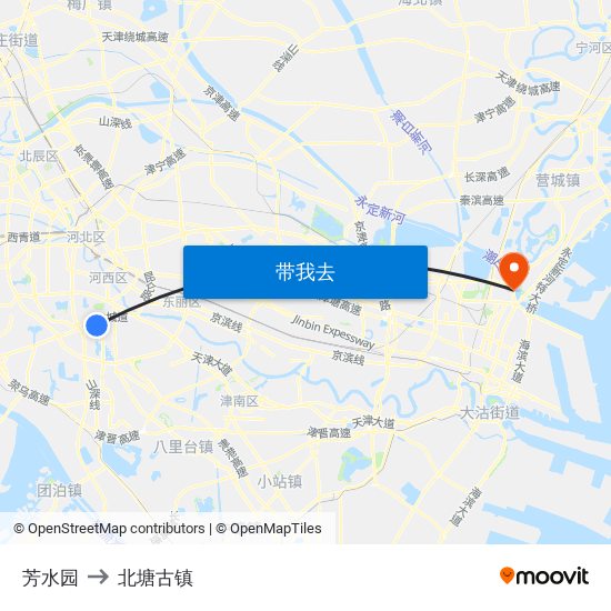 芳水园 to 北塘古镇 map