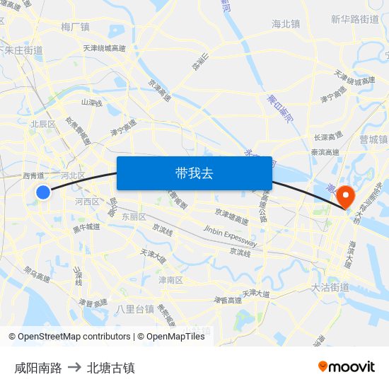 咸阳南路 to 北塘古镇 map