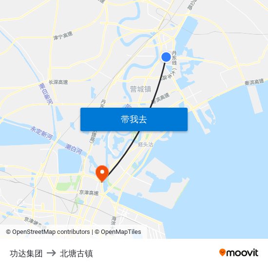 功达集团 to 北塘古镇 map