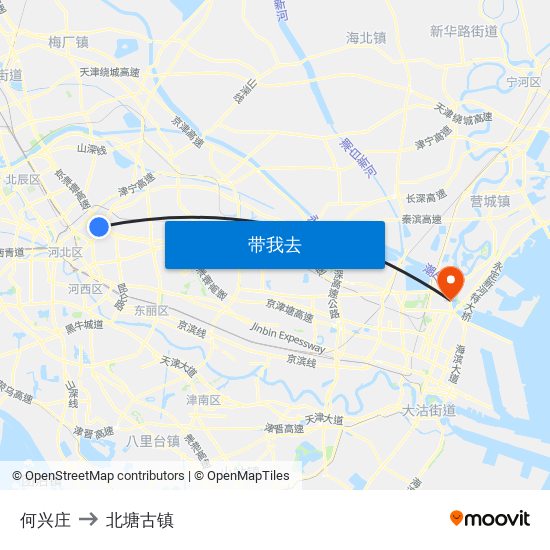 何兴庄 to 北塘古镇 map