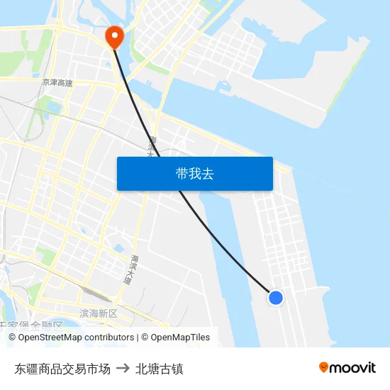 东疆商品交易市场 to 北塘古镇 map