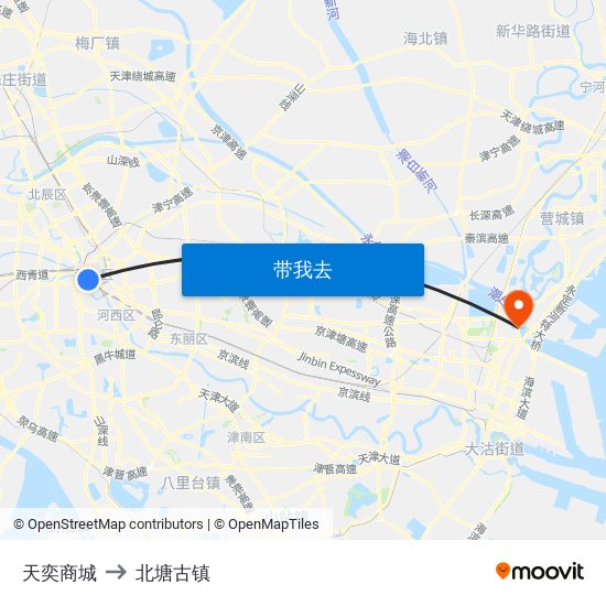 天奕商城 to 北塘古镇 map