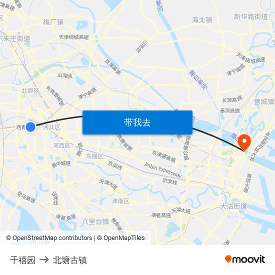 千禧园 to 北塘古镇 map