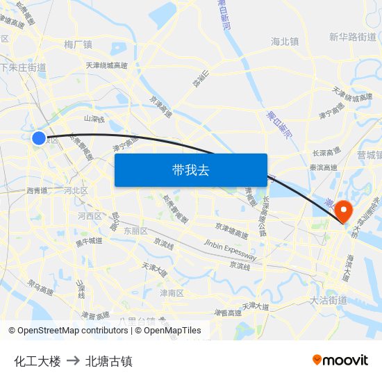 化工大楼 to 北塘古镇 map