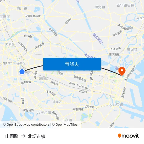 山西路 to 北塘古镇 map