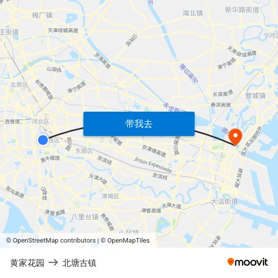 黄家花园 to 北塘古镇 map