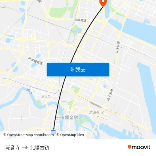 潮音寺 to 北塘古镇 map