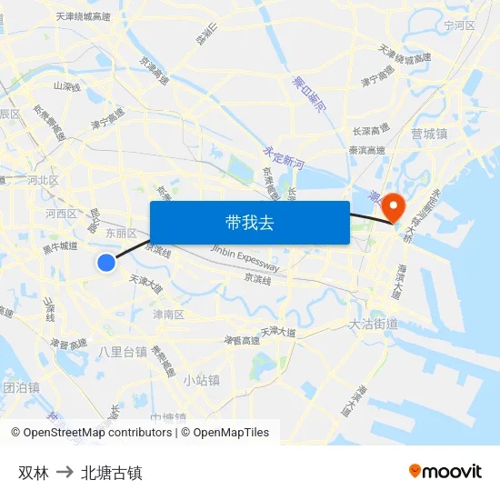 双林 to 北塘古镇 map