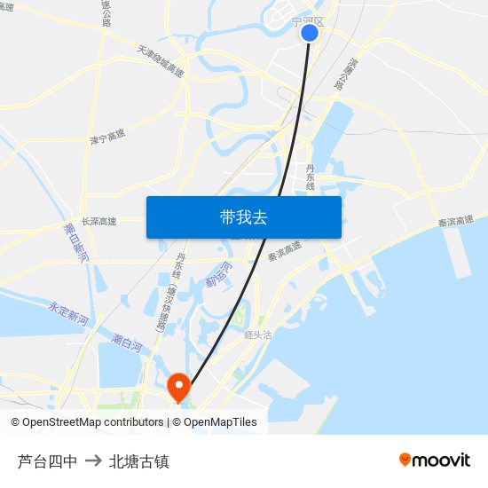 芦台四中 to 北塘古镇 map