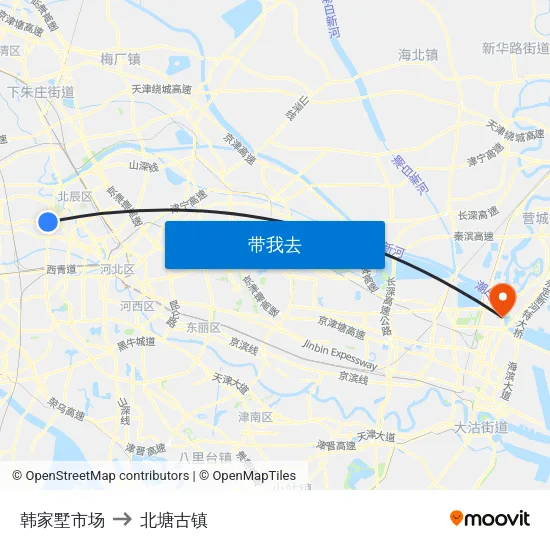 韩家墅市场 to 北塘古镇 map