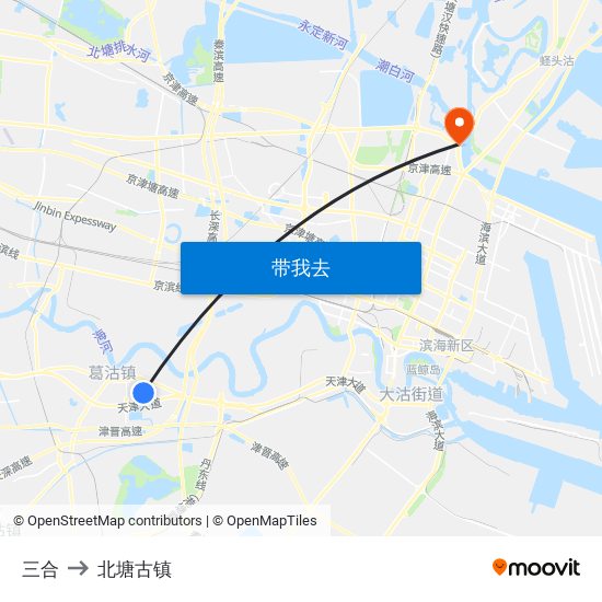 三合 to 北塘古镇 map