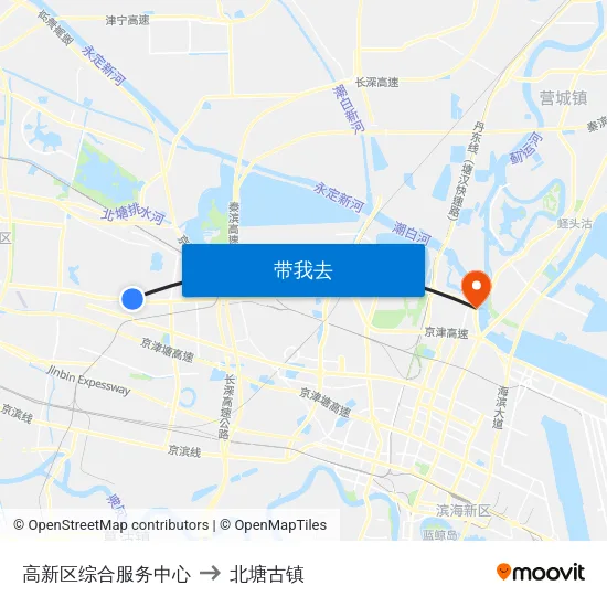 高新区综合服务中心 to 北塘古镇 map