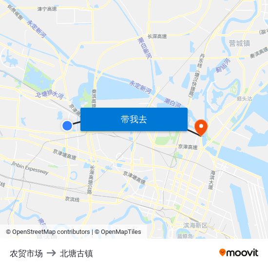 农贸市场 to 北塘古镇 map