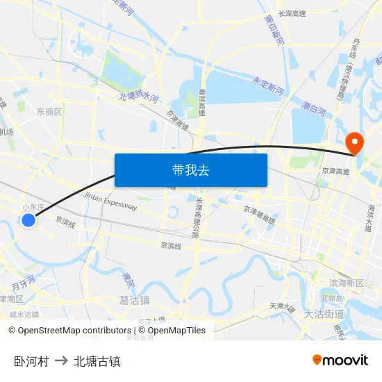卧河村 to 北塘古镇 map