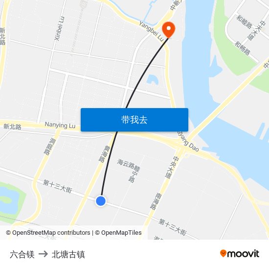 六合镁 to 北塘古镇 map