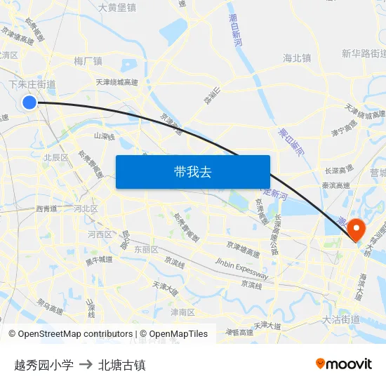越秀园小学 to 北塘古镇 map