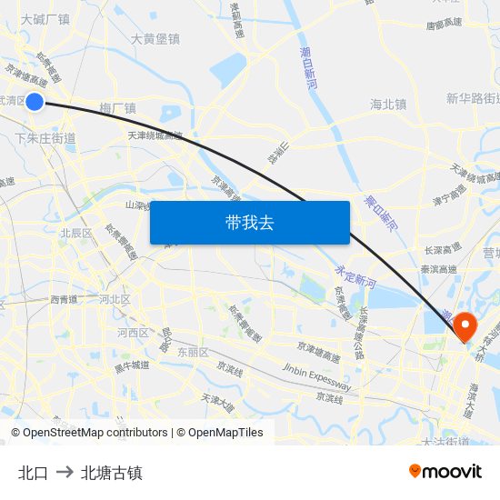 北口 to 北塘古镇 map