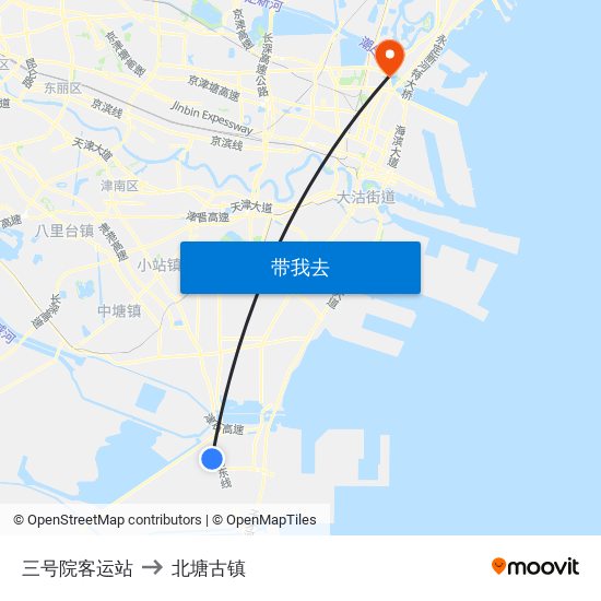 三号院客运站 to 北塘古镇 map