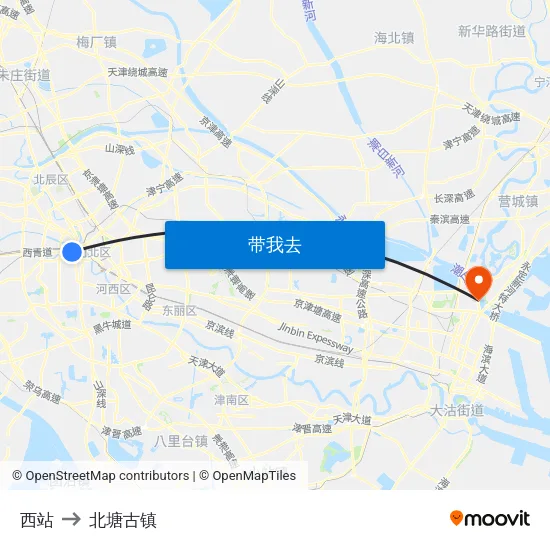 西站 to 北塘古镇 map