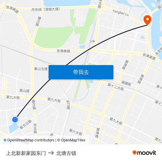 上北新新家园东门 to 北塘古镇 map