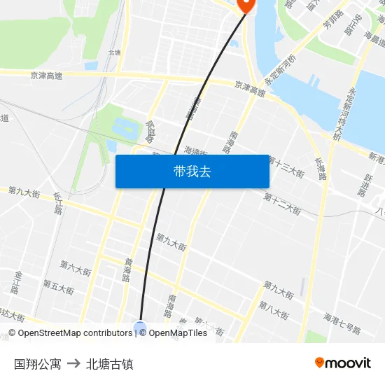 国翔公寓 to 北塘古镇 map