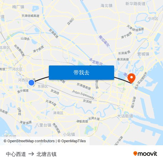中心西道 to 北塘古镇 map