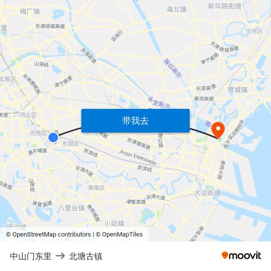 中山门东里 to 北塘古镇 map