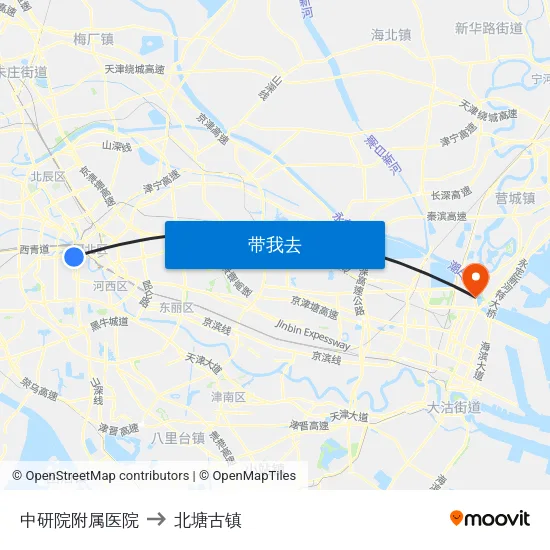 中研院附属医院 to 北塘古镇 map