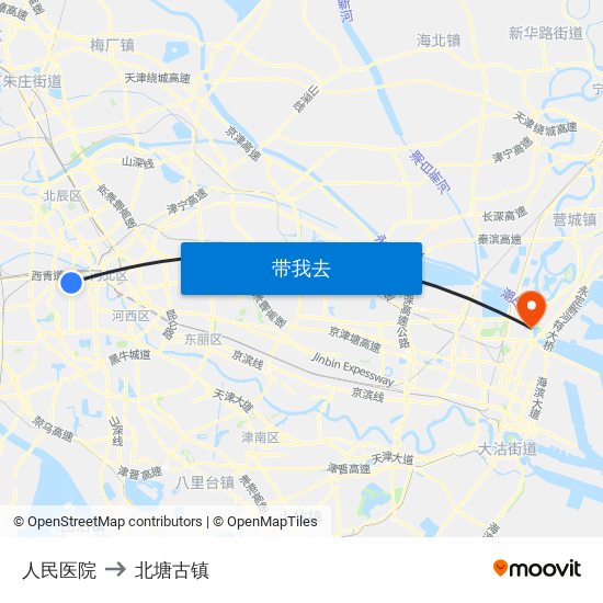 人民医院 to 北塘古镇 map