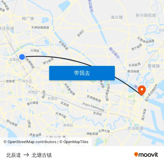 北辰道 to 北塘古镇 map