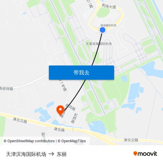 天津滨海国际机场 to 东丽 map