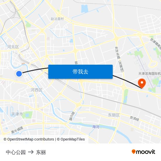 中心公园 to 东丽 map