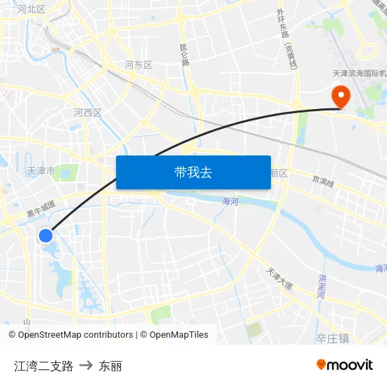 江湾二支路 to 东丽 map
