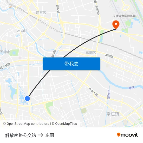 解放南路公交站 to 东丽 map