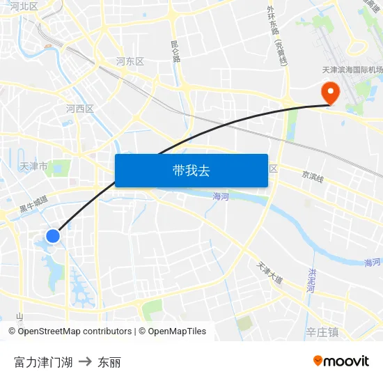 富力津门湖 to 东丽 map